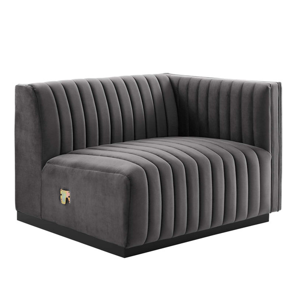 Conjure Channel Tufted Performance Velvet Right-Arm Chair - Black Gray EEI-5492-BLK-GRY