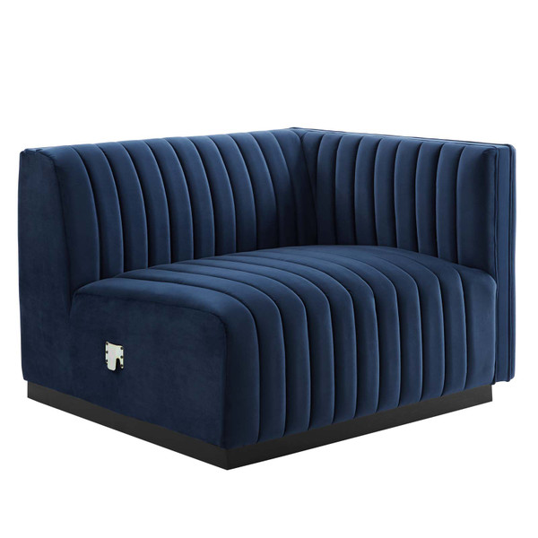 Conjure Channel Tufted Performance Velvet Right-Arm Chair - Black Midnight Blue EEI-5492-BLK-MID
