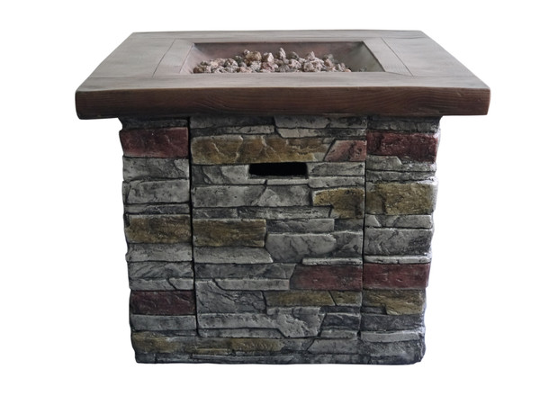 Outdoor Brown Wood And Brick Square Gas Fire Pit With Lava Rocks (475086)