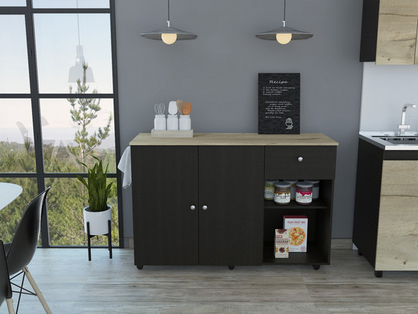 Sleek And Modern Black Wengue Kitchen Island Cart (477894)