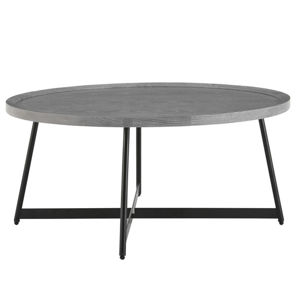 35" Black And Gray Manufactured Wood And Metal Round Coffee Table (400547)