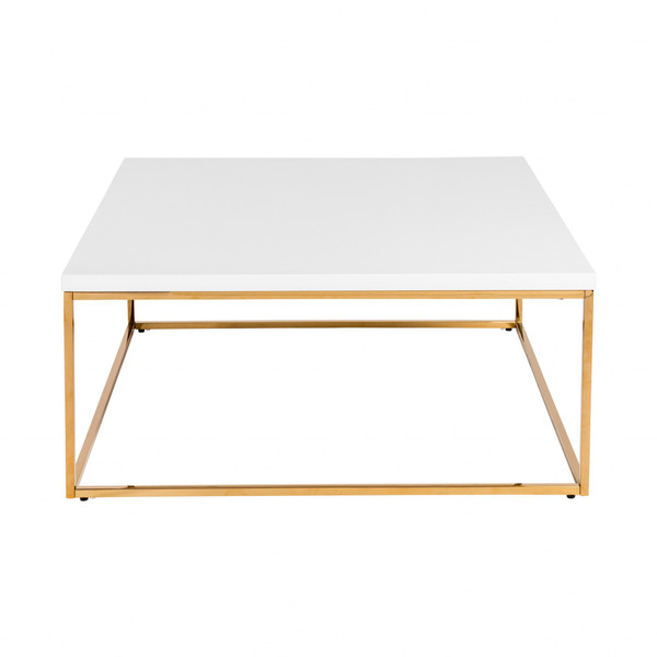 35" Gold And White Manufactured Wood And Metal Square Coffee Table (400553)