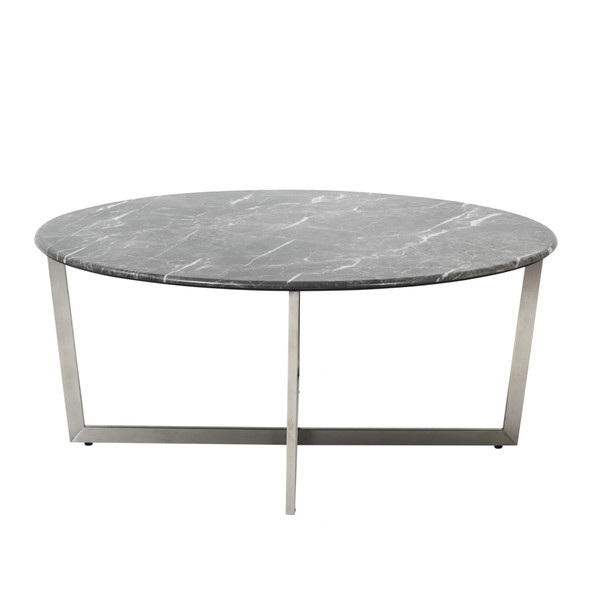 Black On Stainless Faux Marble Round Coffee Table (400560)