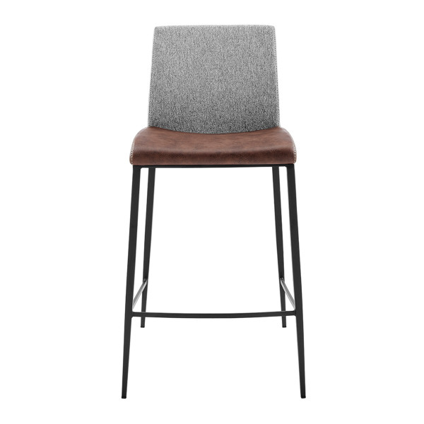 Set Of Two Light Brown Faux Leather And Fabric Counter Stools (400577)