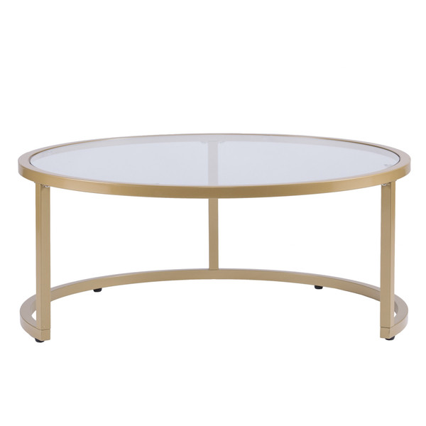 Set Of Two Gold Glass Round Nested Coffee Tables (402088)