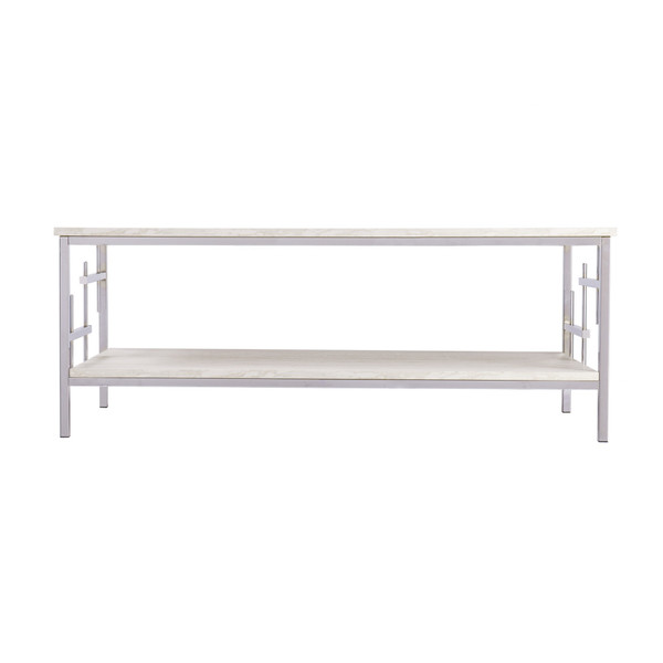 47" Chrome And White Faux Marble Rectangular Coffee Table (402117)