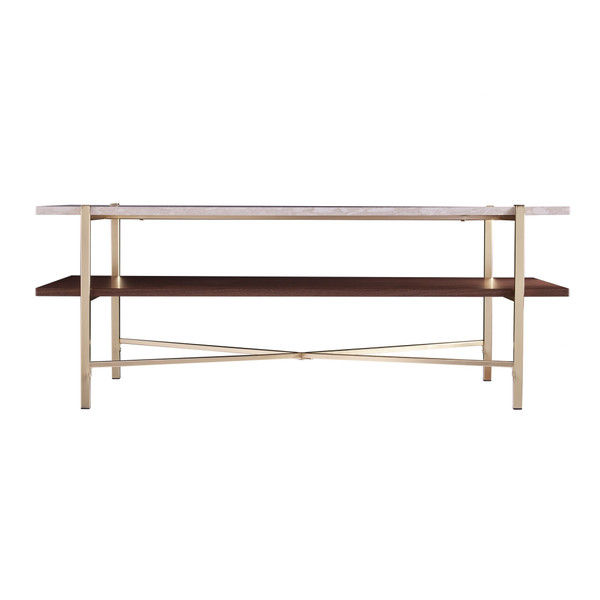 47" Brass Manufactured Wood And Metal Rectangular Coffee Table (402141)