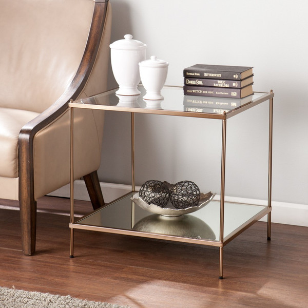 22" Gold Glass And Iron Square Mirrored End Table (402504)