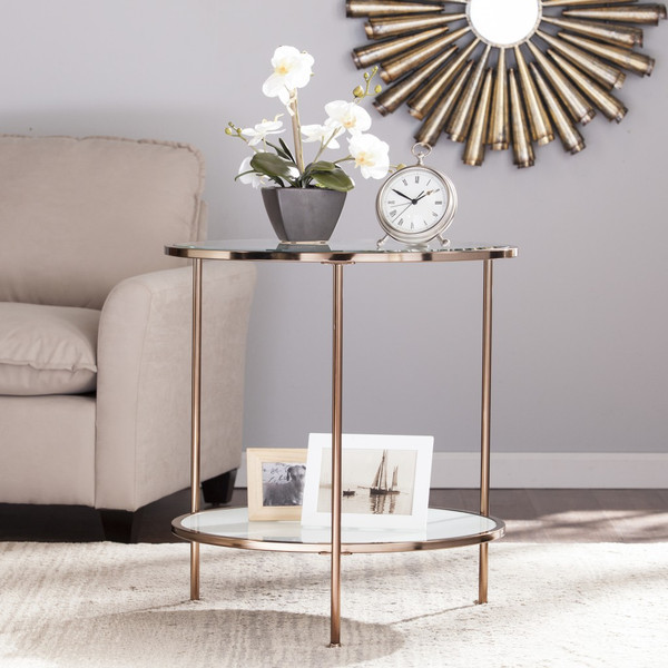 26" Gold Glass And Iron Round End Table With Shelf (402505)