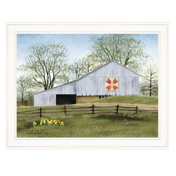 Tulip Quilt Block Barn 3 White Framed Print Wall Art (404393)