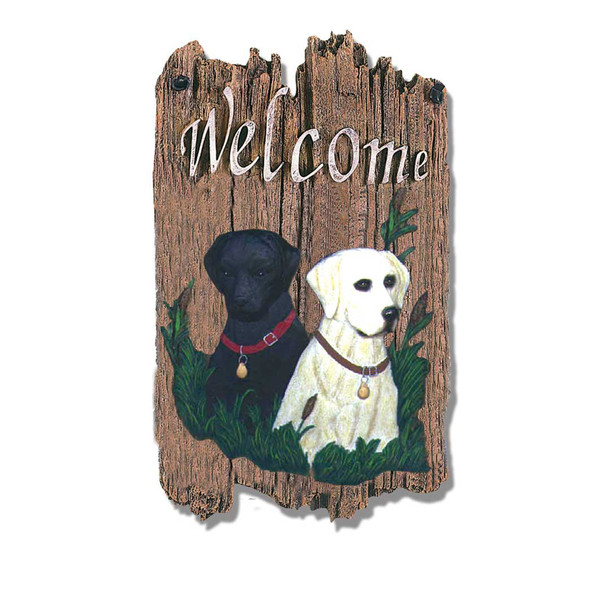 Black And Yellow Labs Indoor Outdoor Resin Welcome Wall Decor (405129)