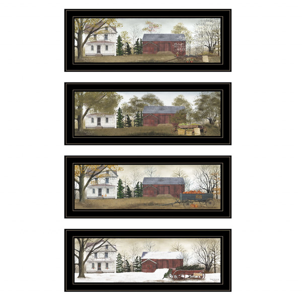 Set Of Four Seasons On The Farm Black Framed Print Wall Art (406216)