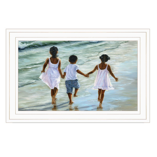 Running On The Beach 2 White Framed Print Wall Art (406498)