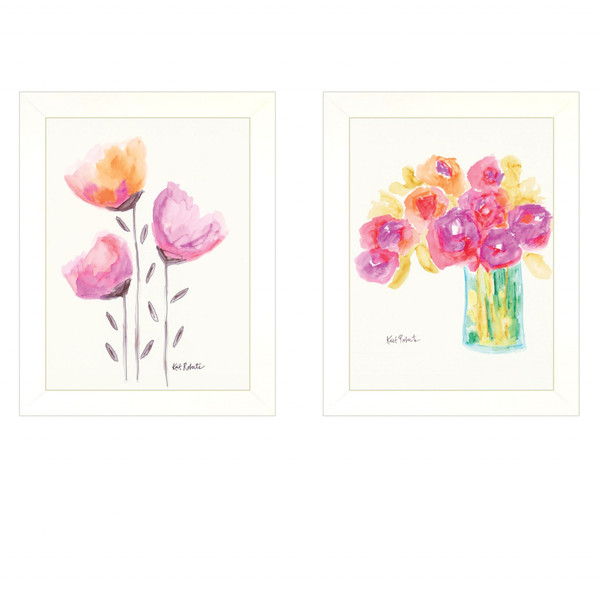 Set Of Two Simple Bouquets White Framed Print Wall Art (415800)