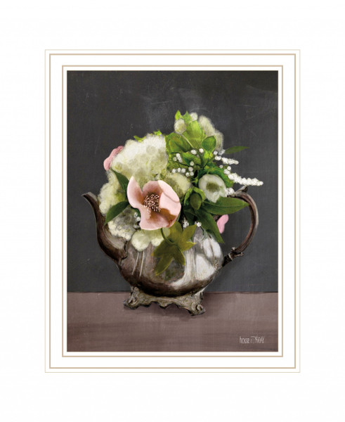 Vintage Floral Tea Pot 3 White Framed Print Wall Art (416214)