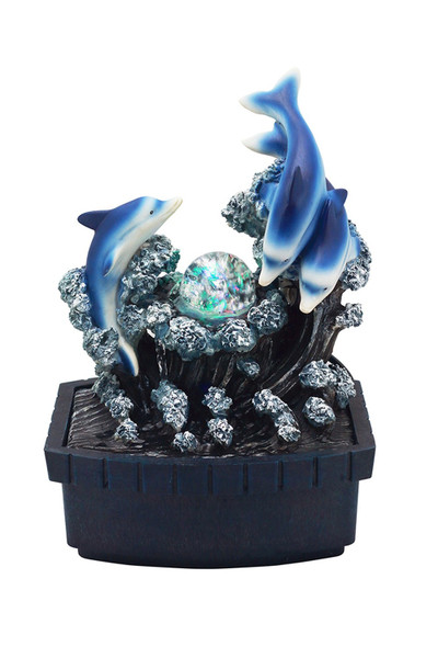 11" Blue Polyresin Dolphins Tabletop Fountain (468298)