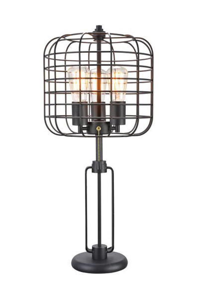 27" Black Metal Industrial Cage Design Three Light Table Lamp (468573)