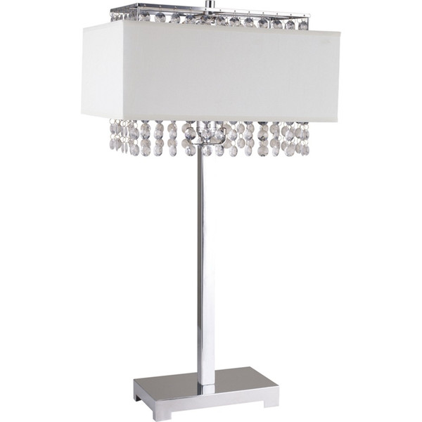 28" Silver Table Lamp With Faux Crystals And White Rectangle Shade (468576)