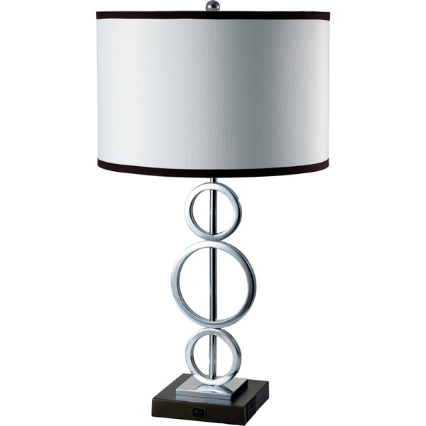 29" Silver Metal Bedside Geo Table Lamp With White And Black Trim Classic Drum Shade (468598)