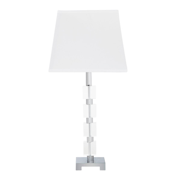 25" Crystal Geo Cubed Table Lamp With White Sharp Corner Square Tapered Shade (468605)