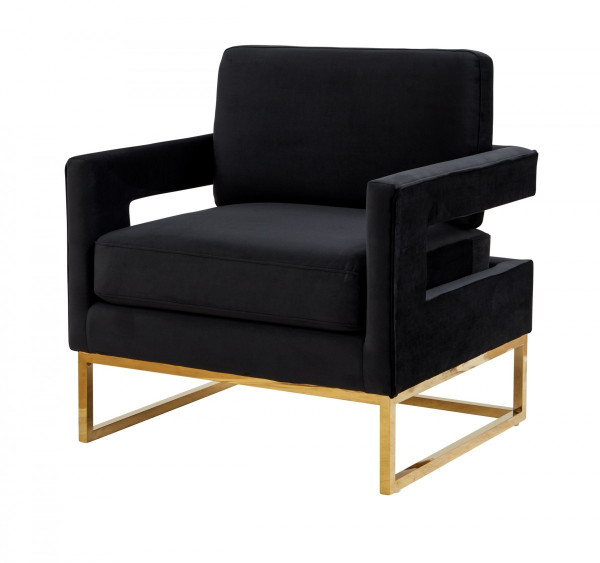 Stylish Black Velvet And Gold Steel Chair (473816)