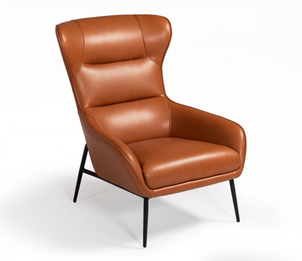 Industrial Orange Leather And Metal Lounge Chair (473822)