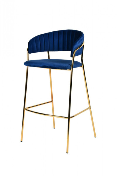 Set Of Two 40" Blue And Golden Steel Low Back Bar Height Bar Chairs With Footrest (473861)