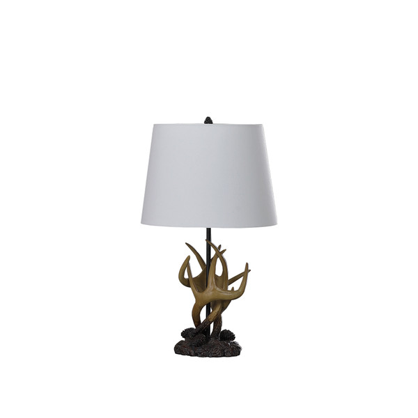 26" Natural And Brown Antlers Table Lamp With White Shade (475647)