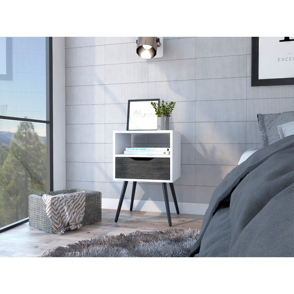 Modern Smokey Oak And White Bedroom Nightstand (477924)