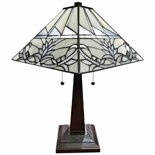 23" Stained Glass White Floral Two Light Mission Style Table Lamp (478163)