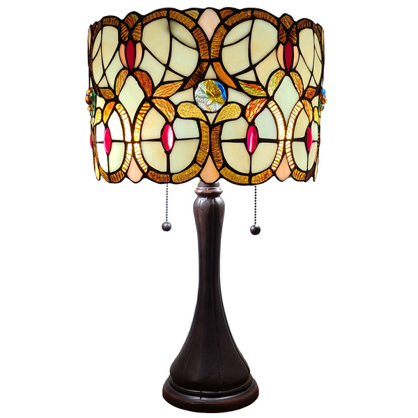 21" Stained Glass Two Light Floral Drum Table Lamp (478170)
