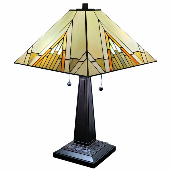 23" Stained Glass Pyramid Style Two Light Mission Style Table Lamp (478173)