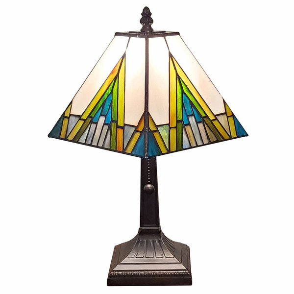 15" Tiffany White Yellow And Blue Mission Style Table Lamp (478177)