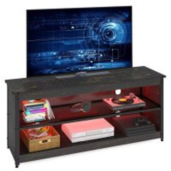 55" Black Manufactured Wood Open Shelving Tv Stand With Bookcase (480467)
