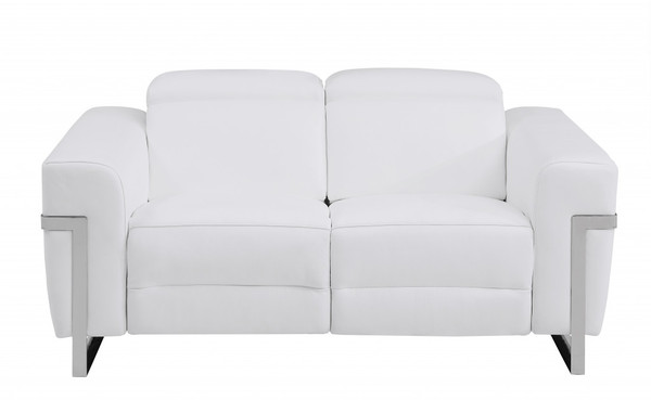 65" White Italian Leather Reclining Love Seat (482201)