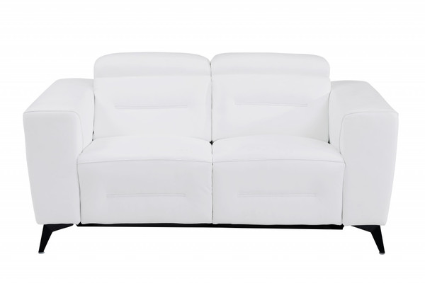 65" White And Chrome Italian Leather Reclining Love Seat (482204)