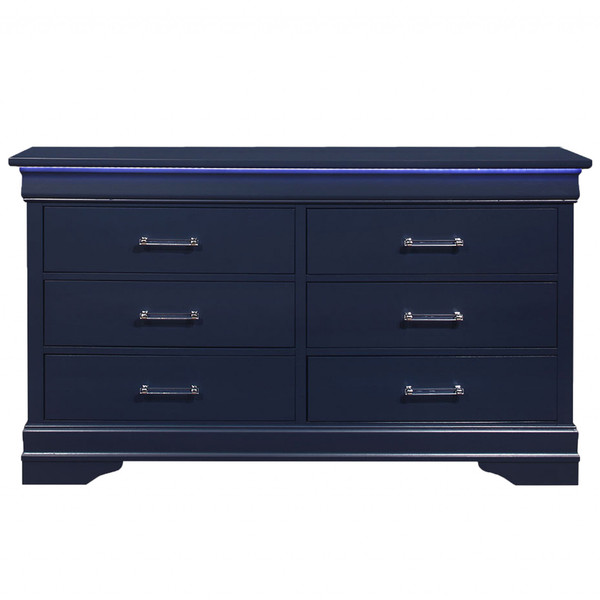 59" Blue Solid Wood Six Drawer Double Dresser With Led (482390)