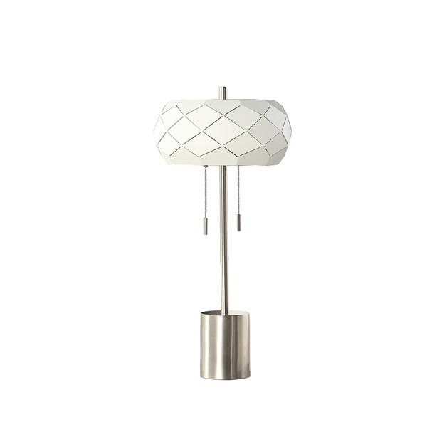 28" Silver Metal Table Lamp With Geometric Laser Cut Metal Shade (482668)