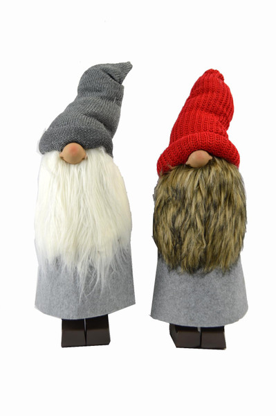 Set Of Two 19" Red And Grey Fabric Standing Gnomes (483525)
