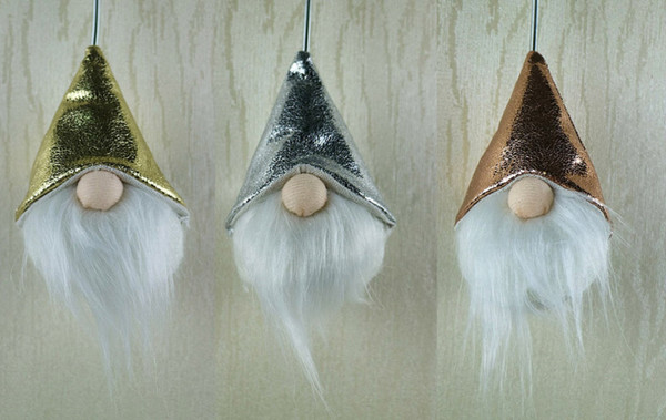 Set Of Three 5" Metallic Tone Fabric Christmas Gnome Ornaments (483528)