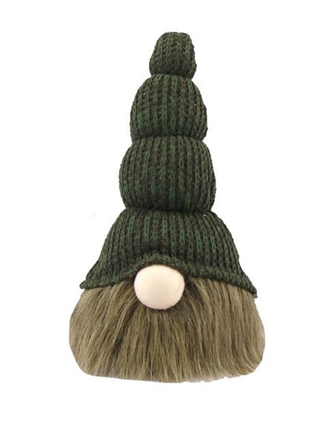 14" Green Chunky Knit Hat Fabric Sitting Gnome Sculpture (483532)