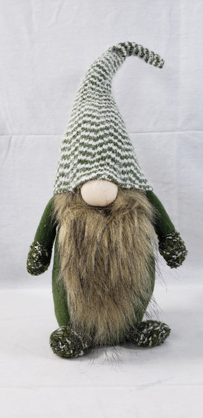 20" Green And White Chevron Hat Fabric Standing Gnome Sculpture (483535)
