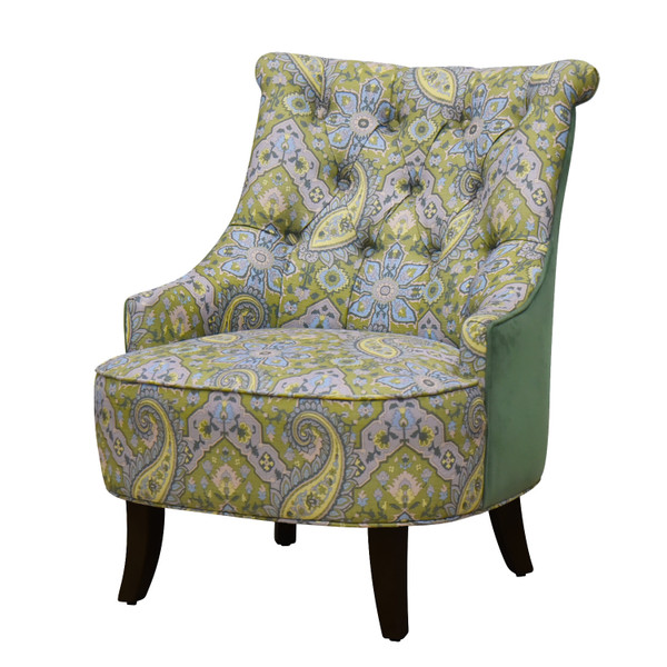 28" Green Aqua And Brown Polyester Blend Damask Wingback Chair (483777)