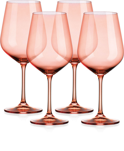 Set Of Four Translucent Blush Coral Large Wine Glasses (485153)