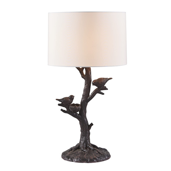 22" Dark Deep Red Birds In A Tree Table Lamp With White Drum Shade (485191)