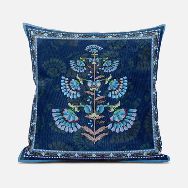 18X18 Blue Brown Blown Seam Broadcloth Floral Throw Pillow (485374)
