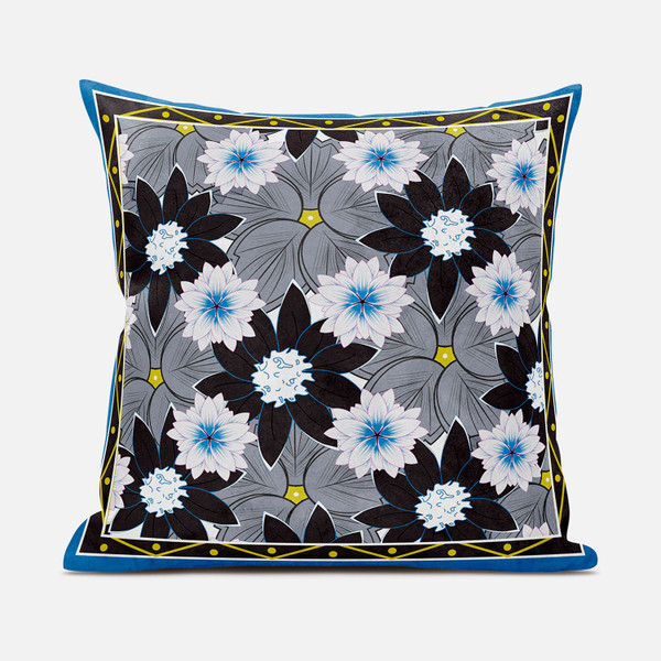 18X18 Gray Brown Blue Blown Seam Broadcloth Floral Throw Pillow (485424)