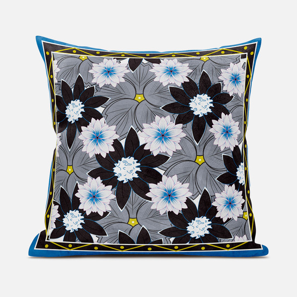 28X28 Gray Brown Blue Blown Seam Broadcloth Floral Throw Pillow (485427)