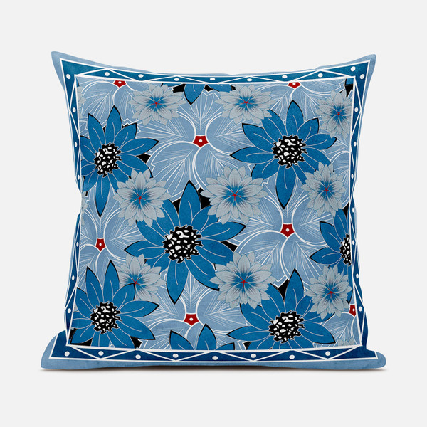 16X16 Gray Blue Blown Seam Broadcloth Floral Throw Pillow (485428)