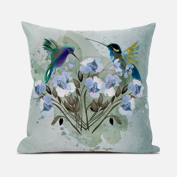 28X28 Green Blue Bird Blown Seam Broadcloth Animal Print Throw Pillow (485533)